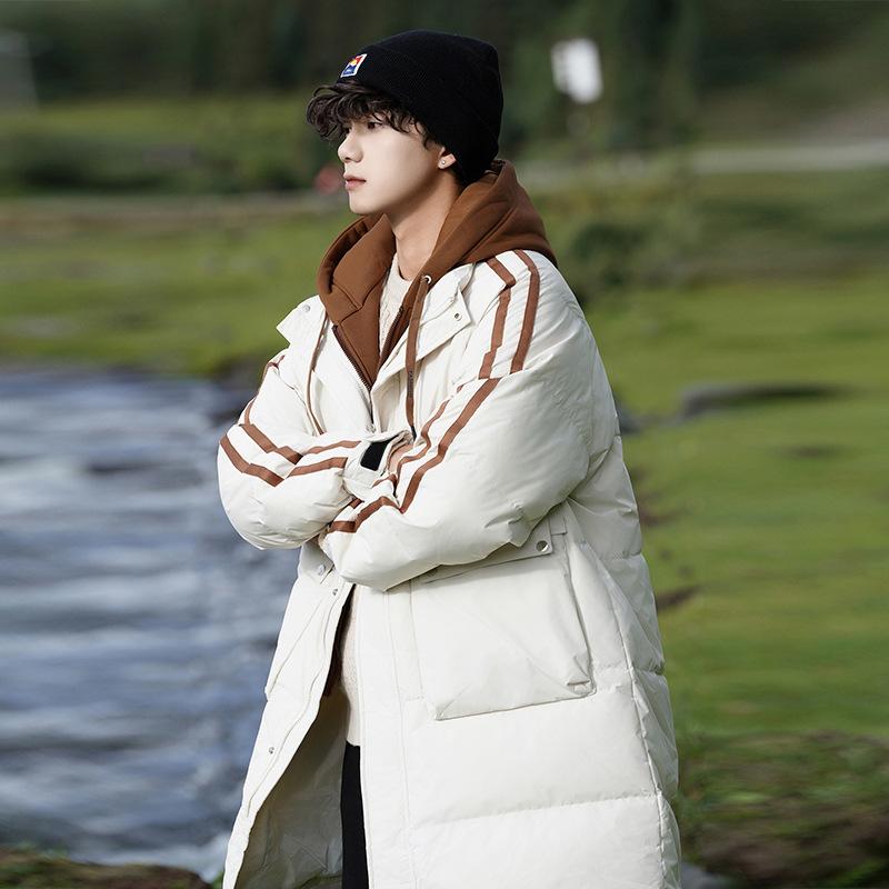 Новая зимняя мужская утолщенная подростковая теплая куртка средней и длинной длины — фото 4