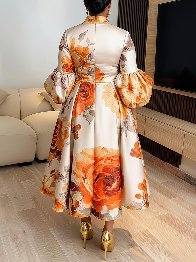 Französisches Retro-Kleid mit Puffärmeln und Blumenmuster - Elegantes Sommerkleid für Damen