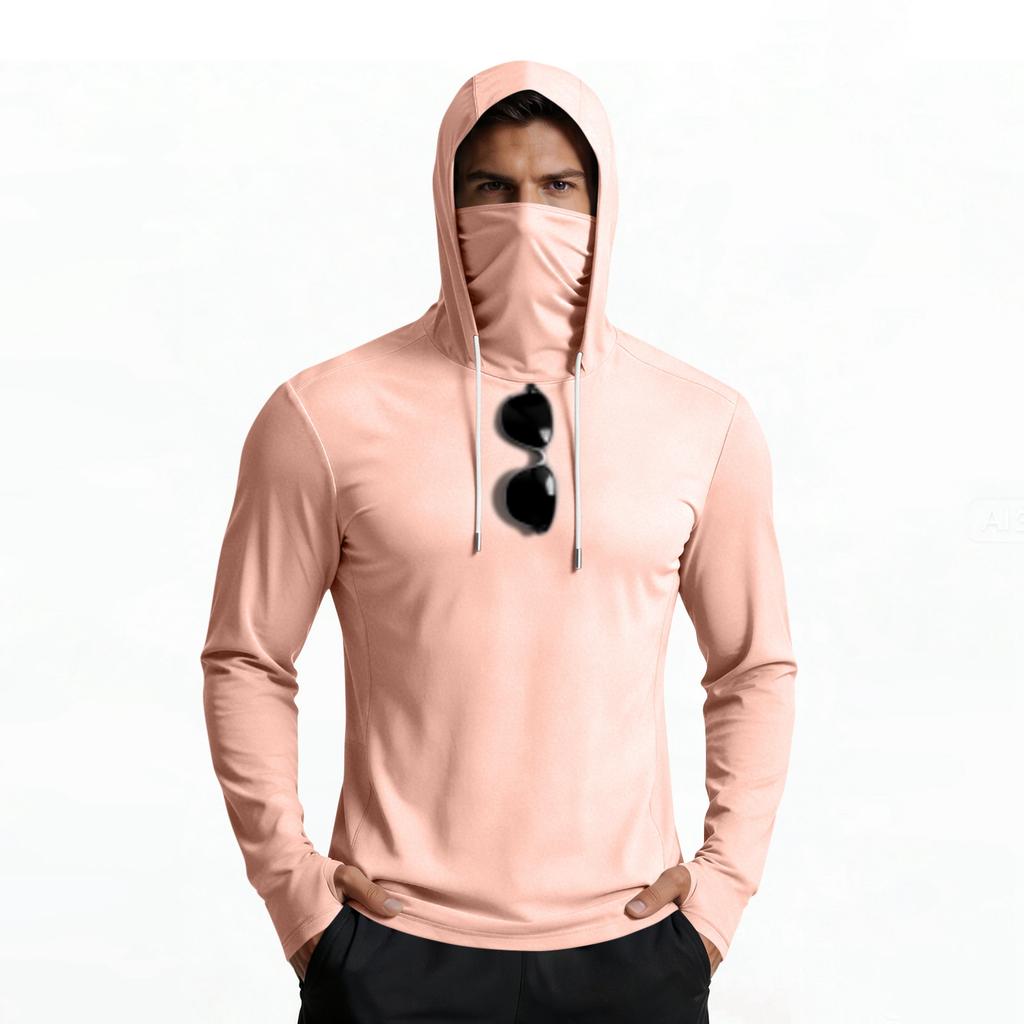 Herren Sommer Atmungsaktives Schnelltrocknendes Seiden-Sonnenhemd mit Kapuze und Gesichtsabdeckung Leichtes Langarm-Oberteil für Outdoor-Aktivitäten