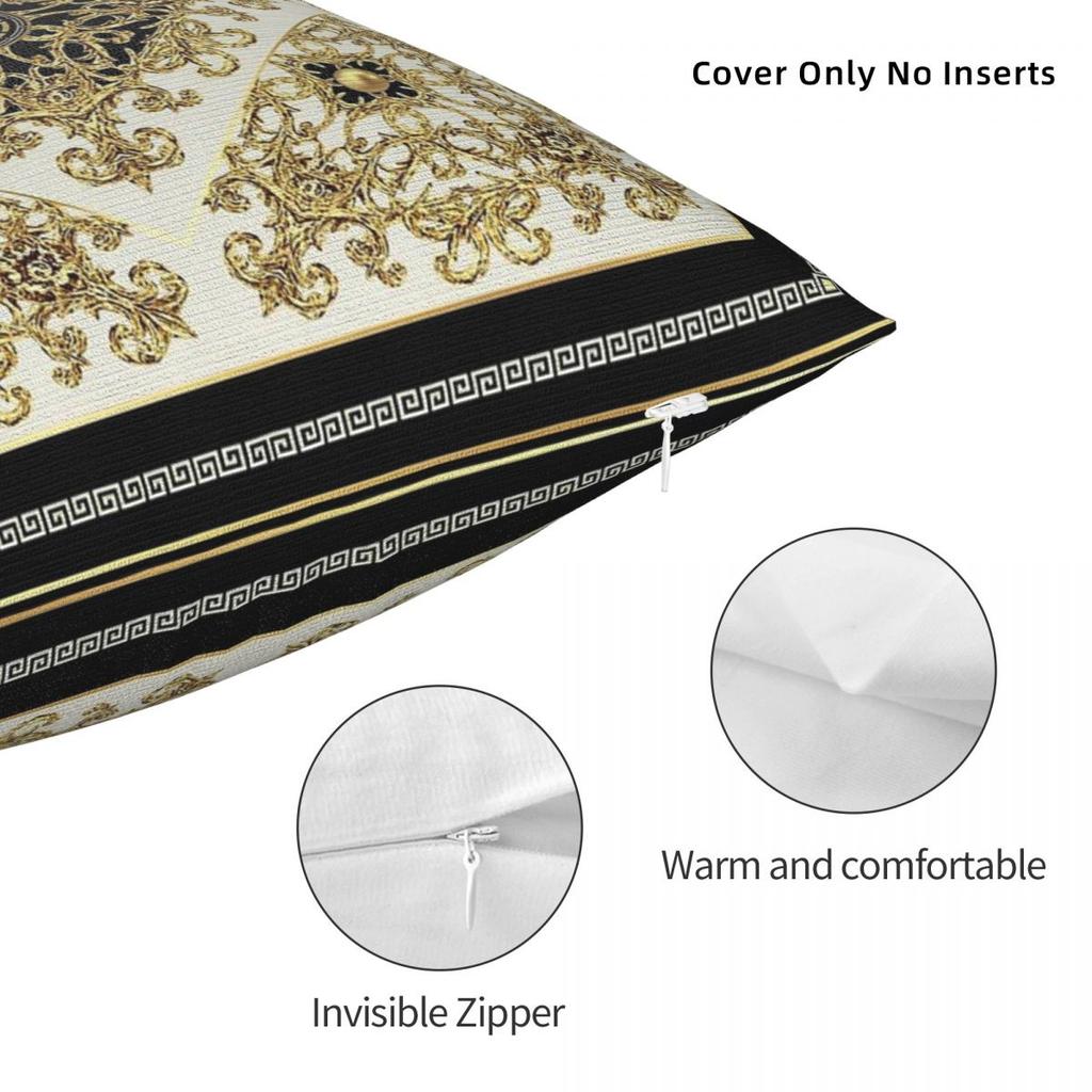 Greek Key Diamond Baroque Gold Square Pillowcase Polyester Linen Velvet Pattern Zip Decorative Pillow Case Sofa Seater Cover 18"