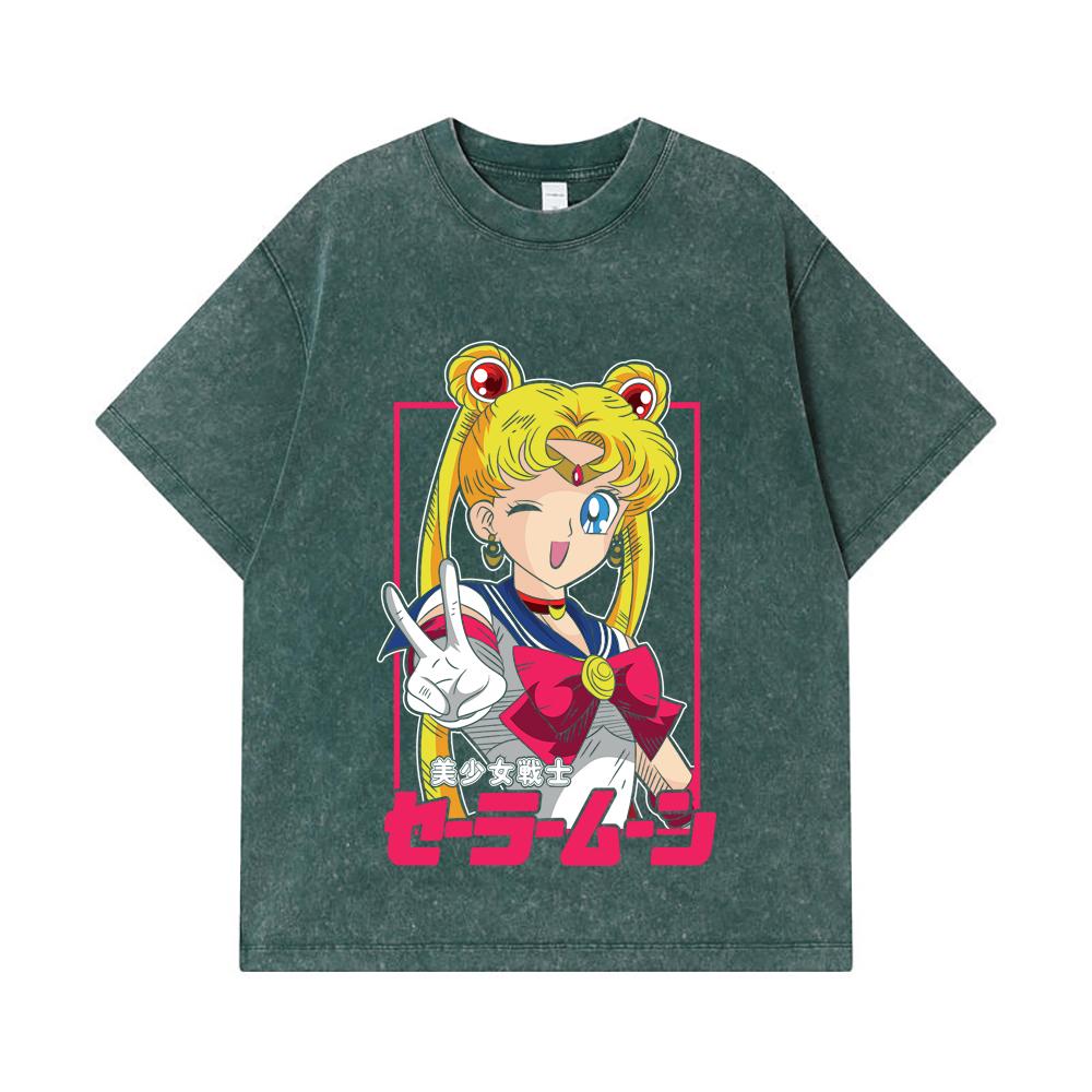 275 GSM Washed T-shirts 100% Cotton Sailor Moon V9 Minako Print Unisex Heavy Cotton T Shirt