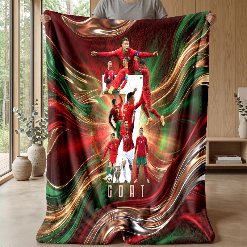 Portugal Football Printed Flannel Blanket Skin Friendly Warm Decorative Throw for Indoor Couch Bed Daily Use