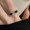 Fashion Cute Small Glasses Rings for Women Men Girls Personality Funny Open Black Mini Eyewear Finger Rings Jewelry Gifts