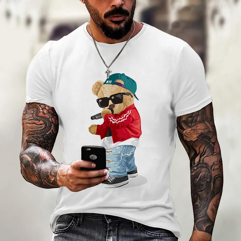 Cartoon Bear Series Patterned Men's T-shirt Interesting Printed Undershirt Casual Fashion Men's Clothes Cotton Women's T-shirt
