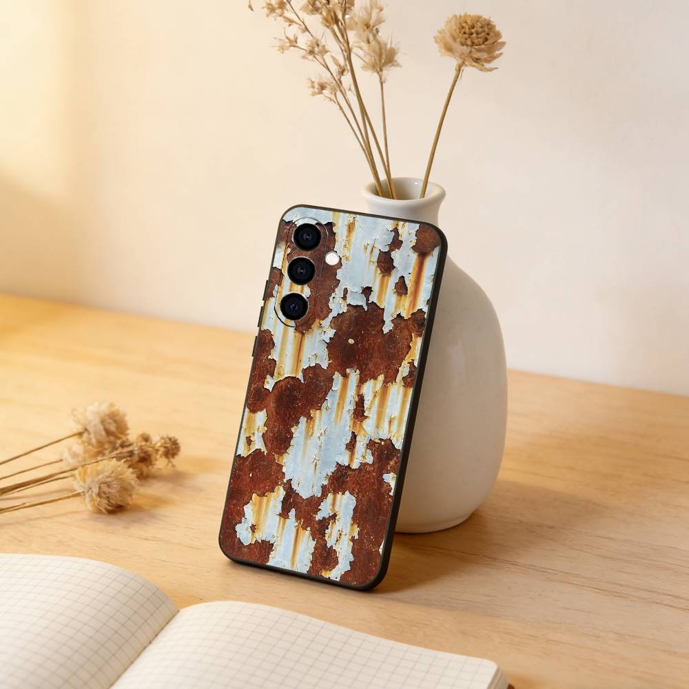 Retro Rust Design Phone Case Black Silicone Soft For Samsung Galaxy A73,A72,A71,A70,A53,A52,A51