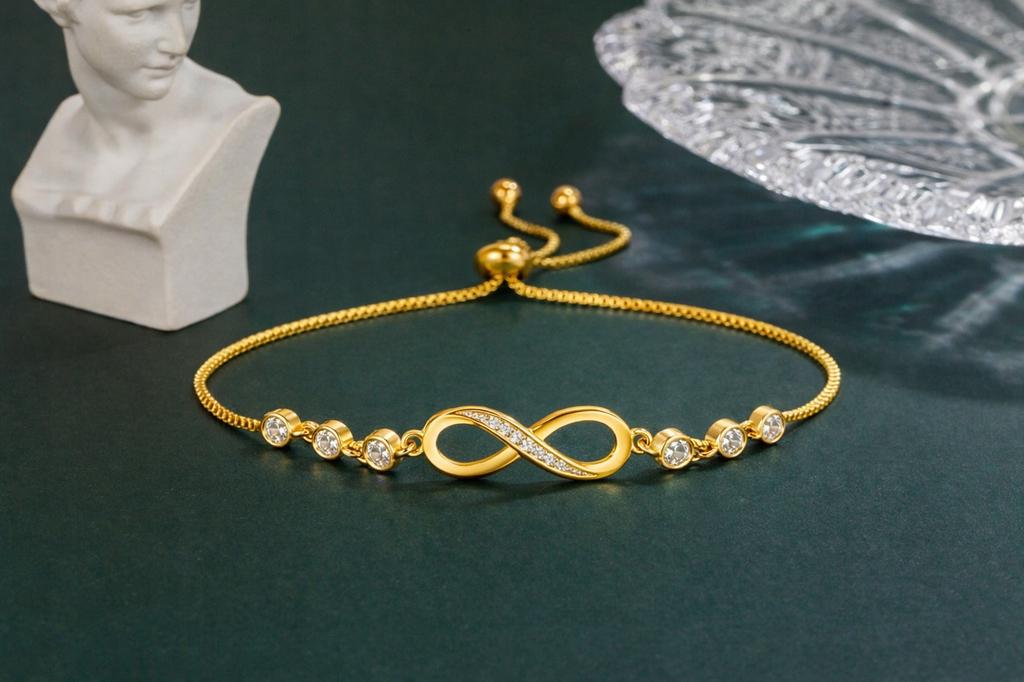 Gold Infinity Bracelet with Chains and Crystals for a Gift
