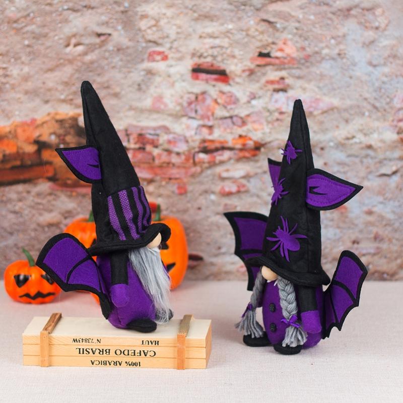 Halloween Gnome with Bat Wing Spiders Hat Plush Ornaments Halloween Table