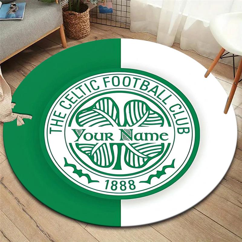 Celtic FC Wappen Benutzerdefinierter Name Runder Teppich Teppich für Wohnzimmer Schlafzimmer Sofa Spielzimmer Dekor Rutschfeste Bodenmatte