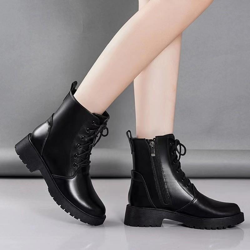 Spring and summer new Martin boots women's short boots flat bottom warm black retro thin border trade