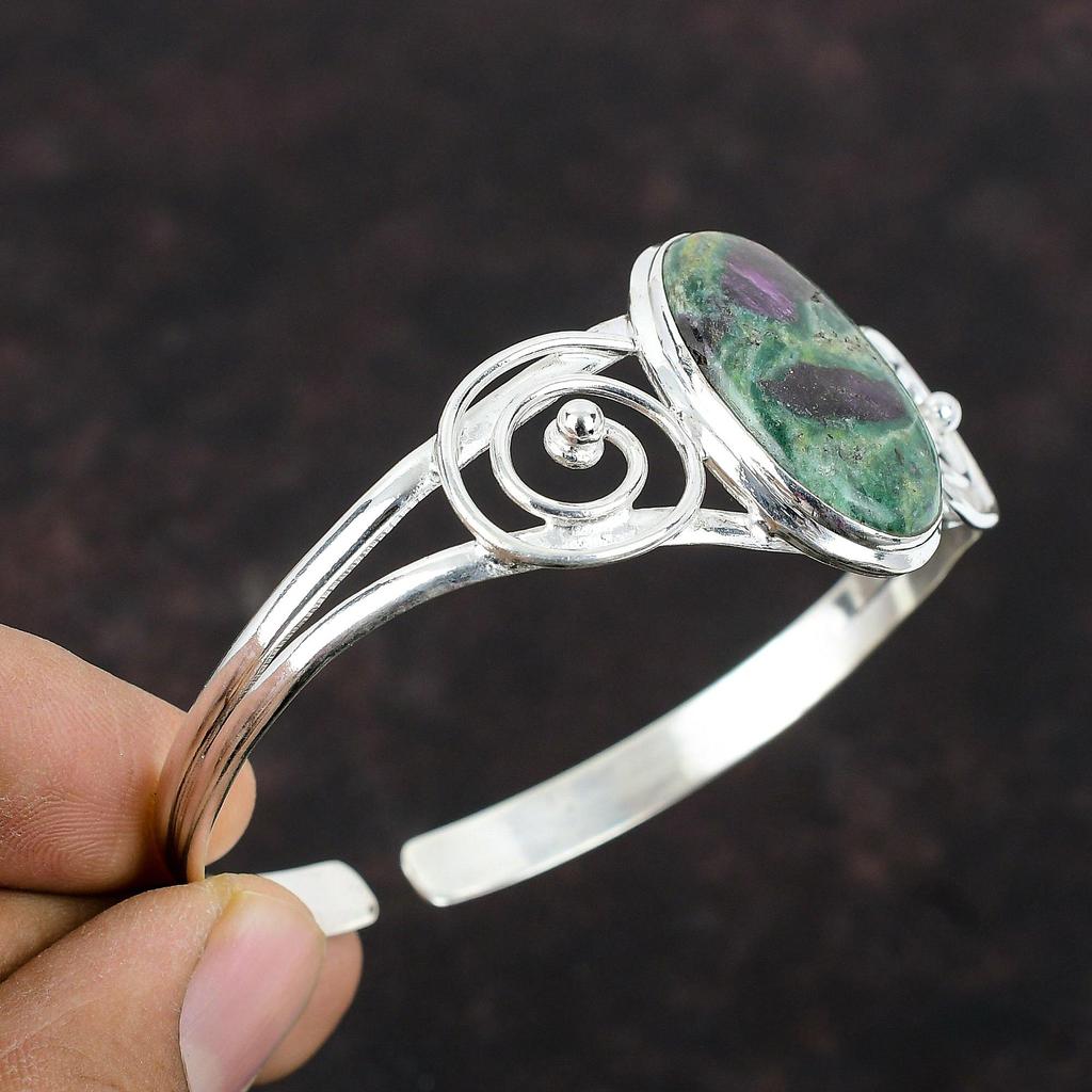 Ruby Fuchsite Cuff Bracelet 925 Sterling Silver Bangle Real Gemstone Handmade Jewelry Adjustable Cuff Bracelet Gift For Women Dainty Jewelry