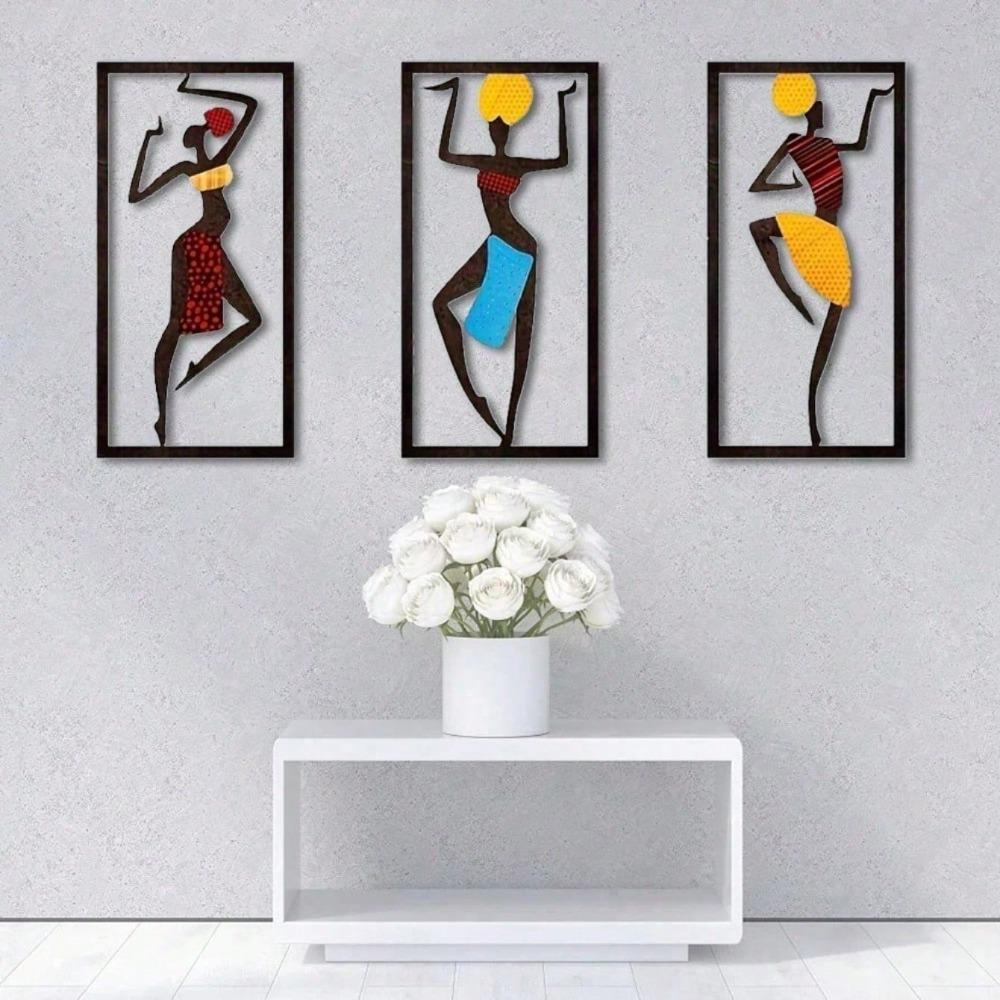 Wrought Iron African Dancer Silhouette, Boho Mid-Century Modern Wall Art Decor for Living Room, Bedroom