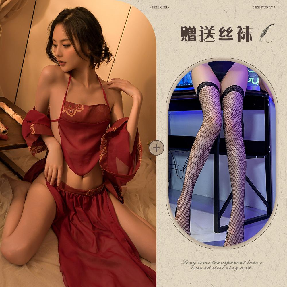 Sexy lingerie sexy classical bride perspective belly pocket Hanfu suit