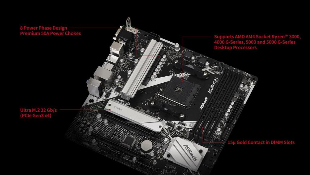ASRock A520M Pro4 Micro ATX Motherboard with AMD Ryzen Series and A520 Chipset Japanese Supports Up To 128GB of Memory 4000/5000 (Socket AM4)