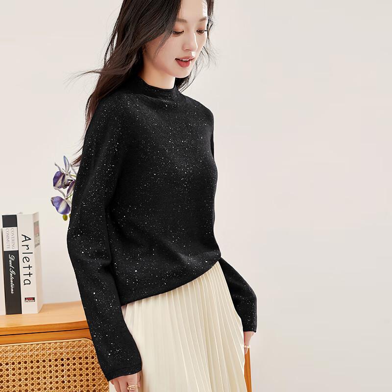 

VICTORIA&VERA Women s 100% Wool Sequin Semi-High Neck Knit Sweater S