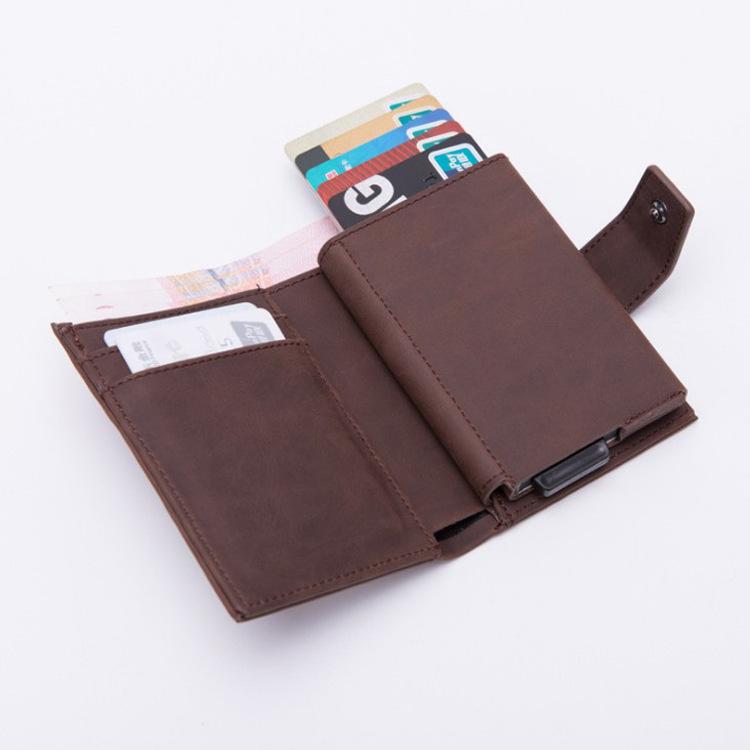Lychee Pattern Wallet Leather Men's and Women's RFID Wallet Elastic Aluminum Frame Card Bag Carbon Fiber Card Cover OEM