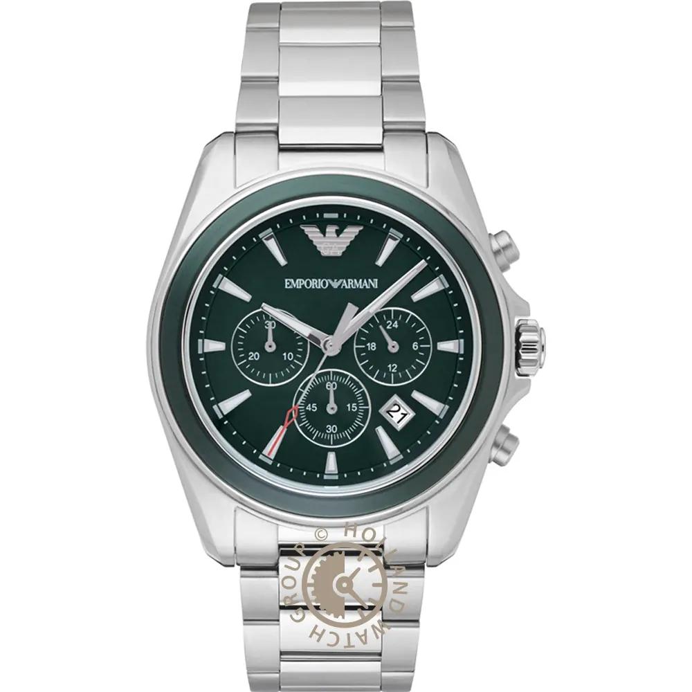 Emporio Armani Chrono Tazio Large Green Dial Silver Metal Men s Quartz Chronograph Watch AR6090 зелёный