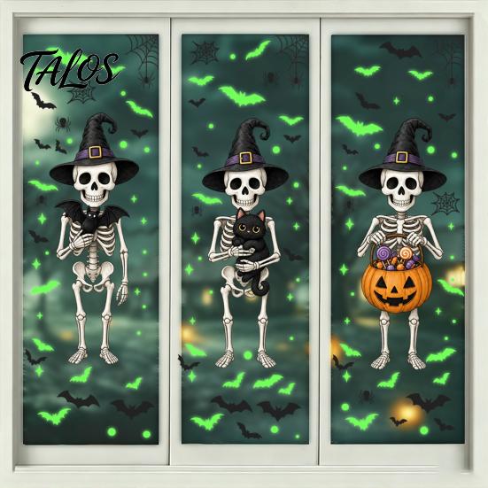 Talos Halloween Glow-in-the-Dark Window Cling, Spooky Ghost Skeleton Glass Sticker, Waterproof Static Decal for Holiday Party