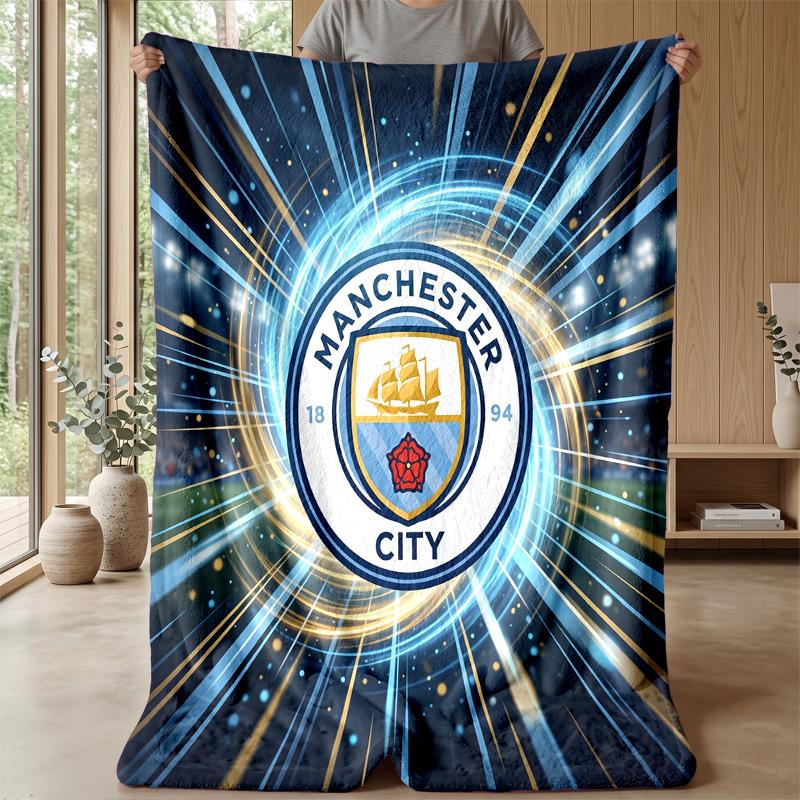 Couverture sur le thème de Manchester City Couverture douce en flanelle Couverture jetée pelucheuse Couverture douillette pour canapé et lit pour la décoration de la maison