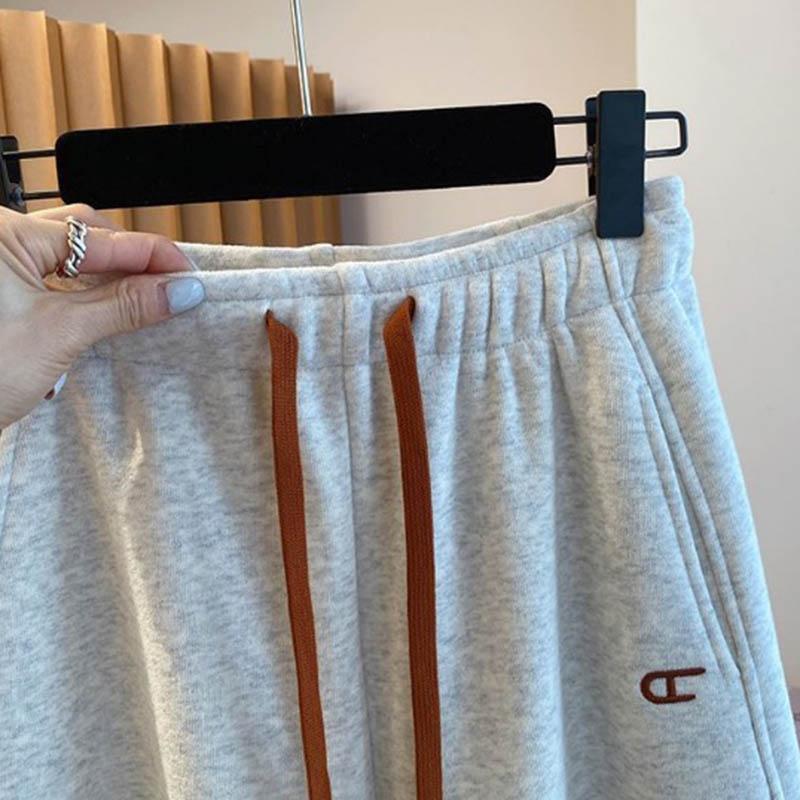 Pants for Women Plus Size Thickened Stretchy Elastic High Waist Long Trousers Solid Colour Fleece Casual Jogger Pants