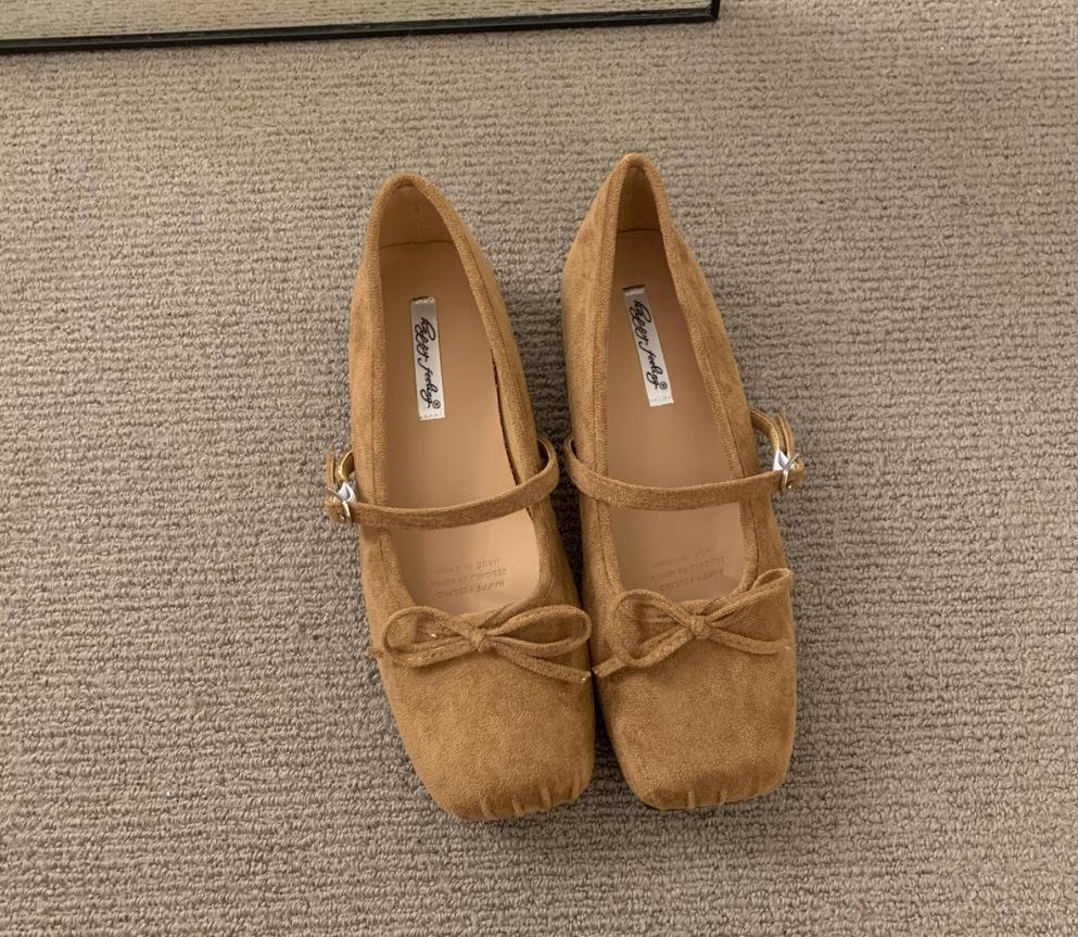 

Замшевые туфли с квадратным носком, женские, весна-осень, новые, с бантом, повседневные, плоские туфли Мэри Джейн 35