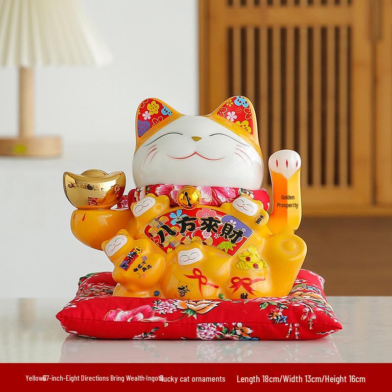 Electric Waving Lucky Cat Ceramic Ornament for Home, Living Room, Shop, or Cashier Desk.