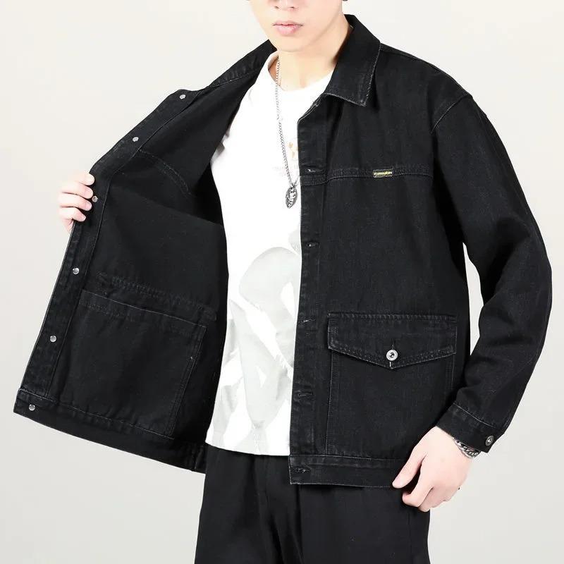 Giacca di Jeans Casual alla Moda da Uomo Autunno Primavera Tasca Colore Unito Cappotto Giacca di Jeans Larga