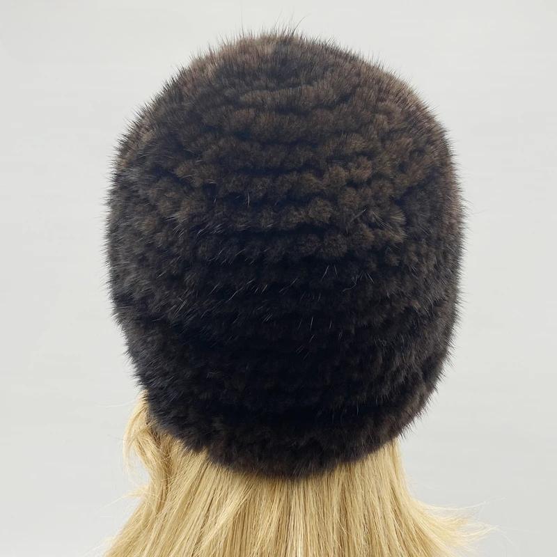 Men Woman Fur Hat Winter Real Fur Knitted Mink Cap Unisex Classic Warm Headwear Natural Mink Fur Beanies