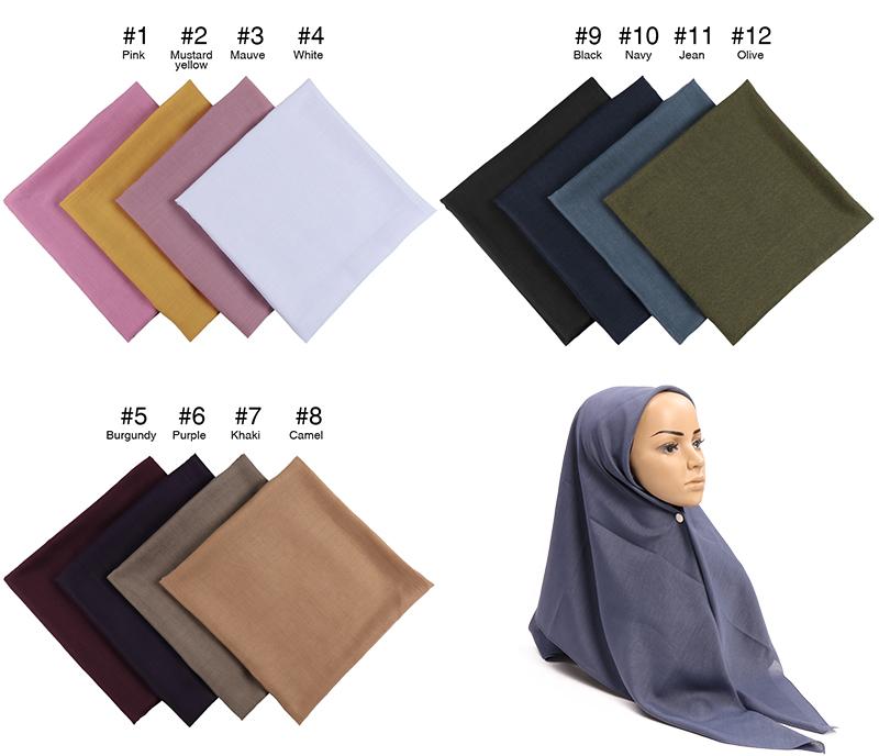 110*110cm Square Hijabs Solid Color Scarf Muslim Head Wraps Polyester Scarves Lightweight Headband Autumn Mufflers 1PC Retail