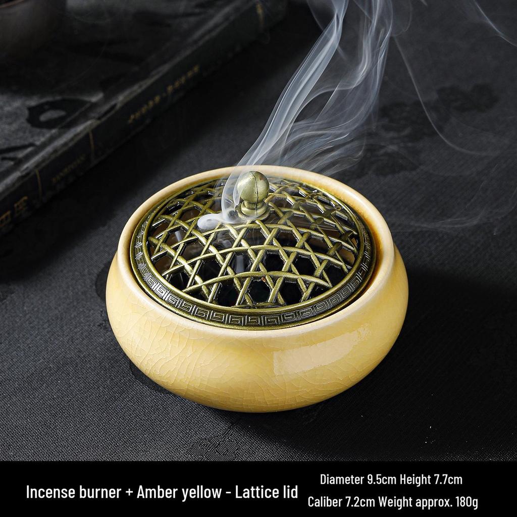 Jingdezhen Celadon Ceramic Three-Legged Small Incense Burner with Ice Crack Glaze and Anti-Scald Lid.