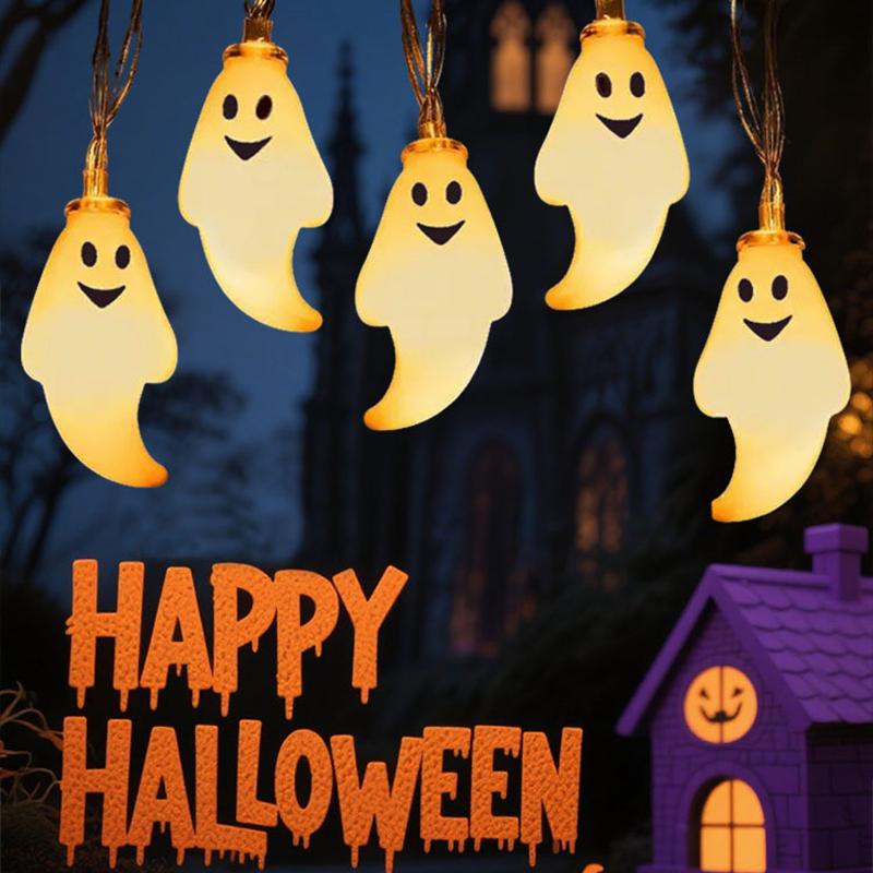 Halloween Ghost LED String Lights Long Lasting Battery Halloween Horror Atmosphere For Home Party Holiday DIY Decor Lighting