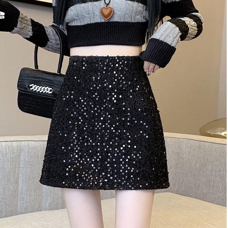 2024 French Chic Women's Sequin Tweed Pencil Skirt - Autumn/Winter Collection