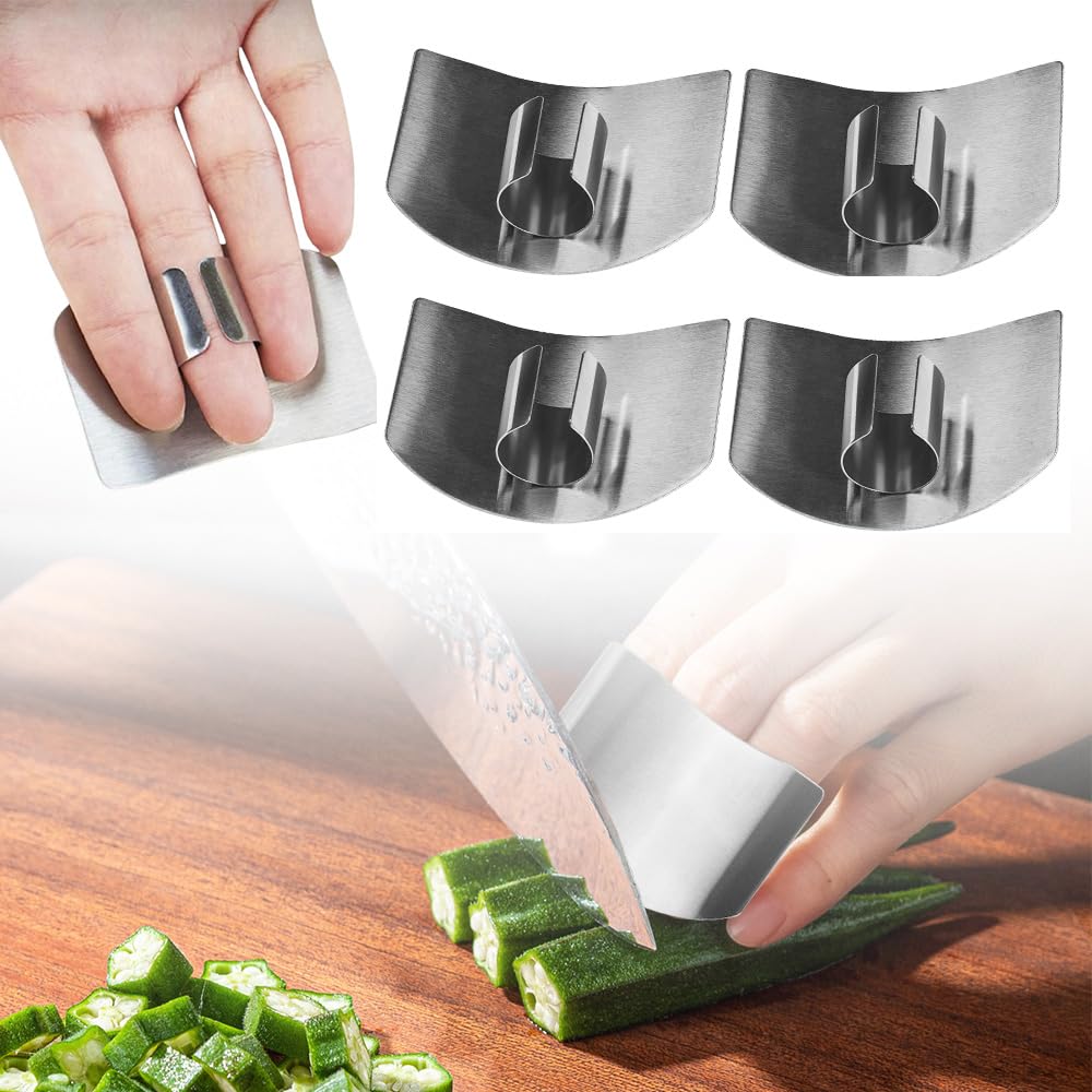 Stainless steel finger protectors, new 2025 model, multi-functional finger protector for food cutting, safe cutting tool (4-piece set).