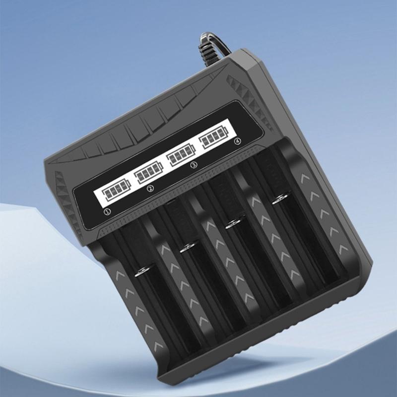 Battery Charging Station 4CH for NiMH NiCD 18650 21700 Batteries Charging Base with Real Time Monitoring System