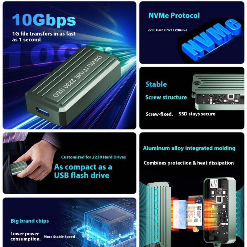 Portable 2230 M.2 Disk Enclosure NVMe Protocol USB3 1 Port Aluminum Shell Enhances Heat Dissipation Secure Installation