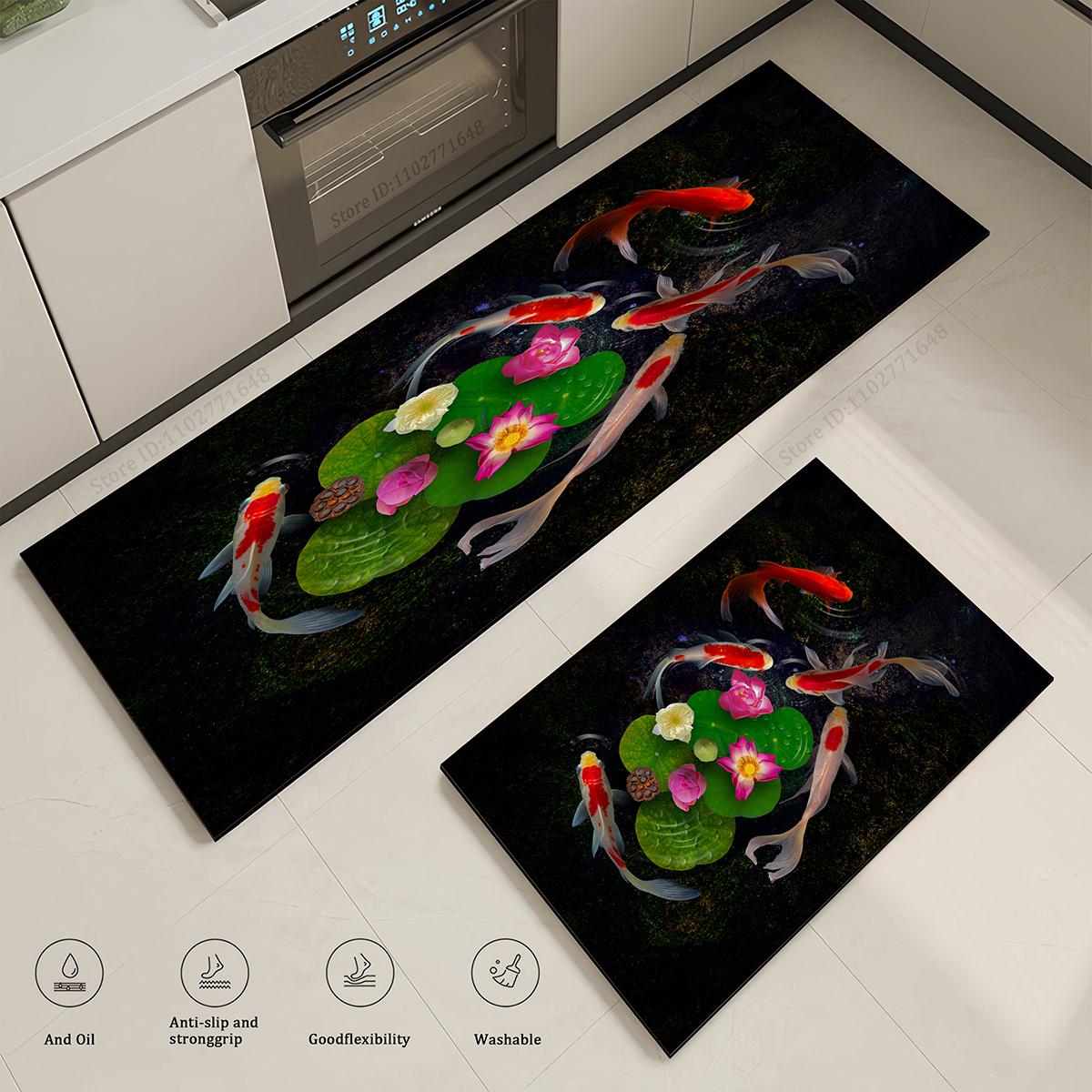 

Абсорбирующий придверный коврик с рисунком пруда, нескользящий кухонный коврик, моющийся большой ковер для прихожей, водонепроницаемый дизайн, длинный качественный напольный коврик 40cmx60cm 1pc