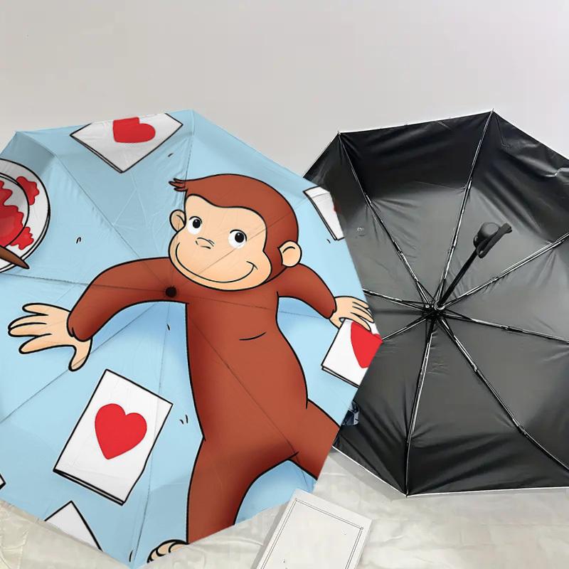 1PC curious george heart Umbrella-8-Rib Reinforced Portable Folding Travel Suitable for All Seasons Outdoor Daily Use Is an Ideal Choice -F317