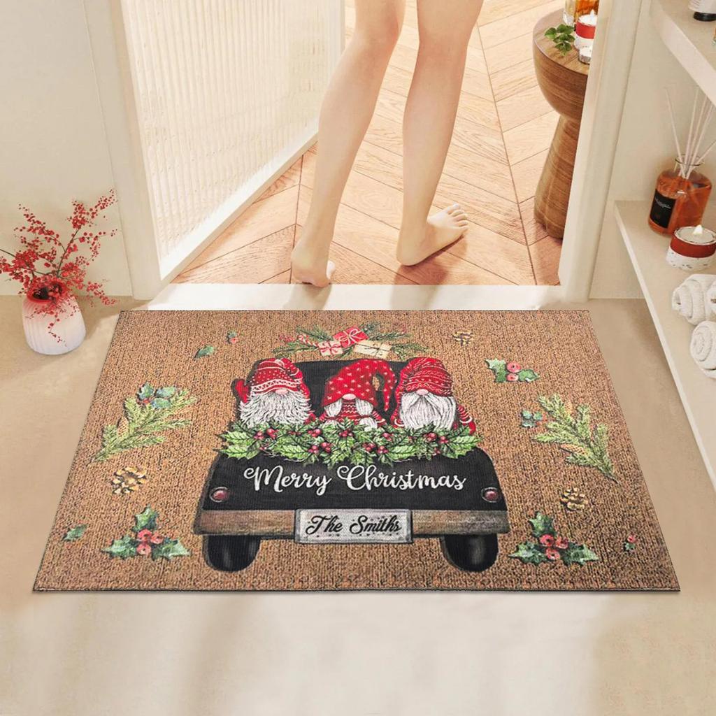 Christmas Carpet Cartoon Dwarf Door Mat Red Santa Claus Floor Mat Holiday Decoration Indoor and Outdoor Foot Mat  Welcome Mat