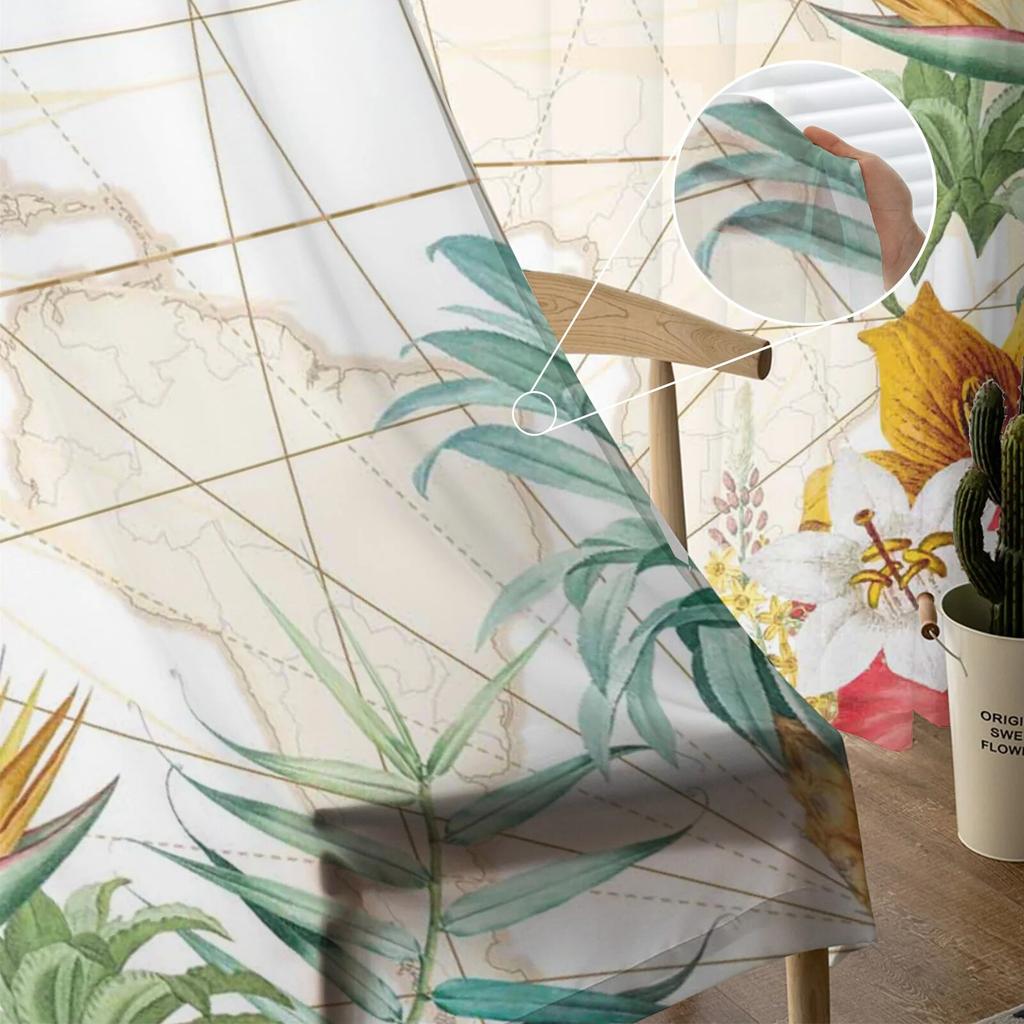Toucan Flower Fruit Tropical Pineapple Map Tulle Curtain For Living Room Bedroom Modern Sheer Curtains Decor Window Treatment