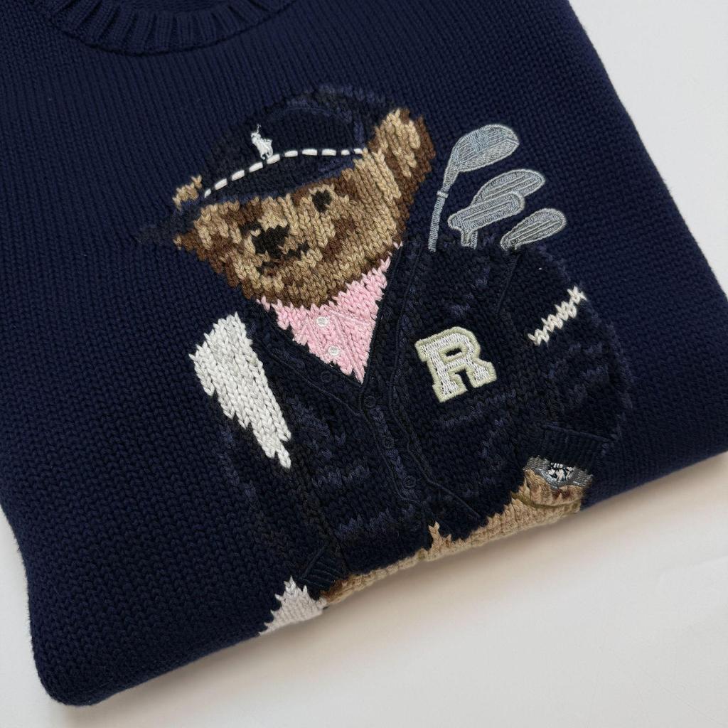 Little Bear Autumn/Winter Men's Pure Cotton Embroidered Round Neck Sweater
