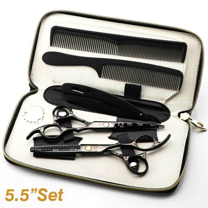 6.0-Inch Cherry Blossom Style Hairdressing Scissors Set - Straight, Bangs, and Serrated Scissors for Barbers