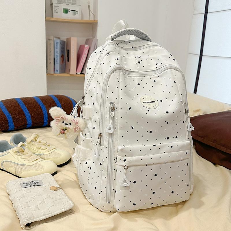 Schoolbag New Japanese Ins Simple Polka Dot Printed Backpack High Value Large Capacity Backpack Junior High School Schoolbag Female