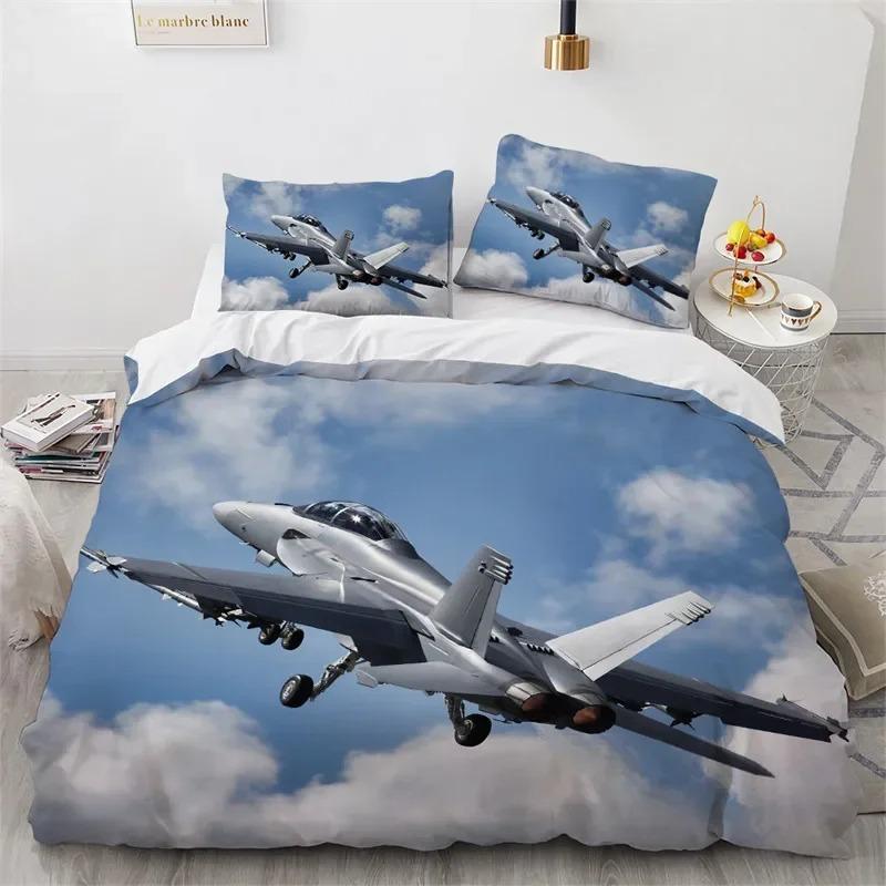 Flugzeug-Bettbezug, King-Queen-Size-Bettwäscheset aus Mikrofaser mit Flugzeug-Aufdruck, Bettbezug mit Flugzeughimmel für Kinder, Jungen und Mädchen