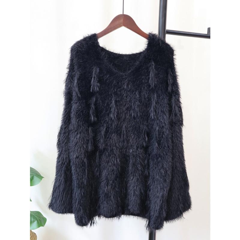 Imitation mink velvet fringed design sweater pullover women's autumn and winter new loose soft waxy knitted sweater top