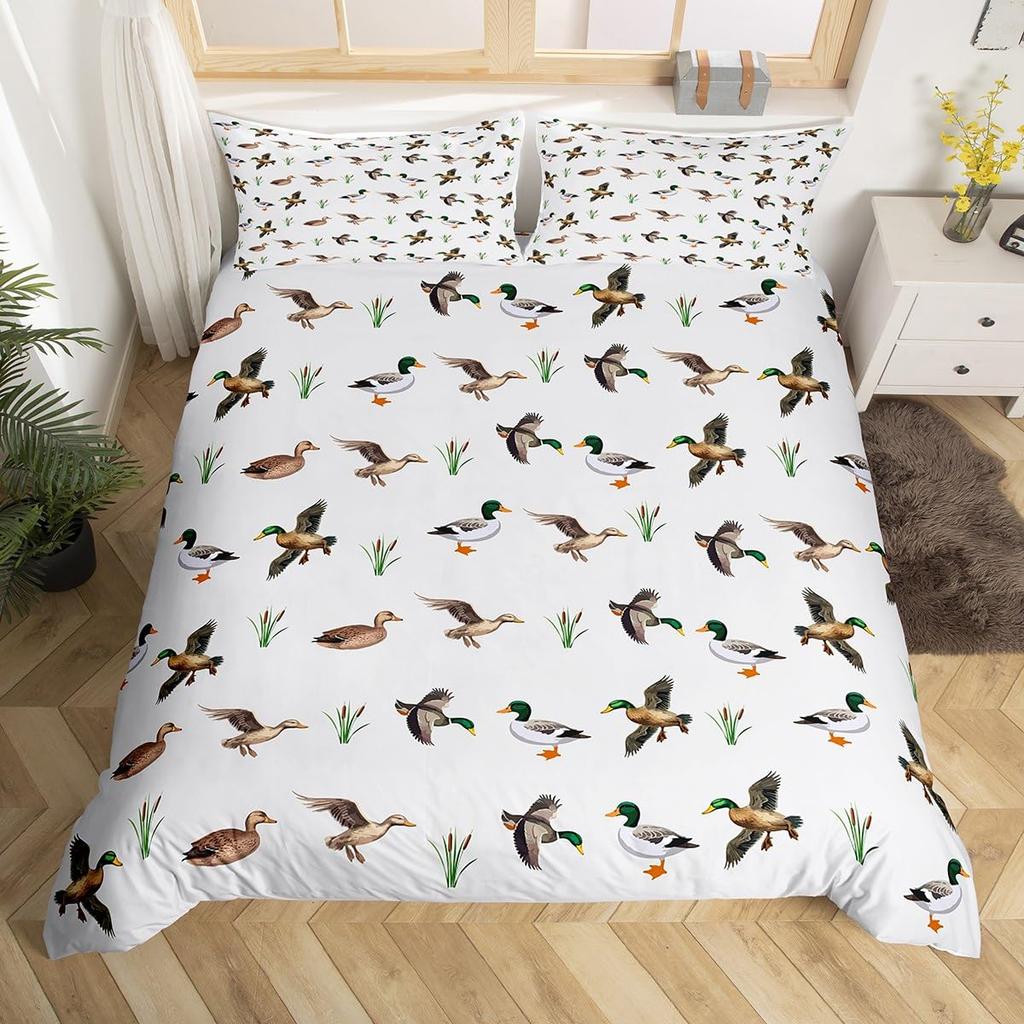 Duck Bedding Set Animal Duvet Covers For Kids Boys Bedroom Decor Natural Themed Quilt Cover With 1 Quilt Cover And 2 Pillowcases