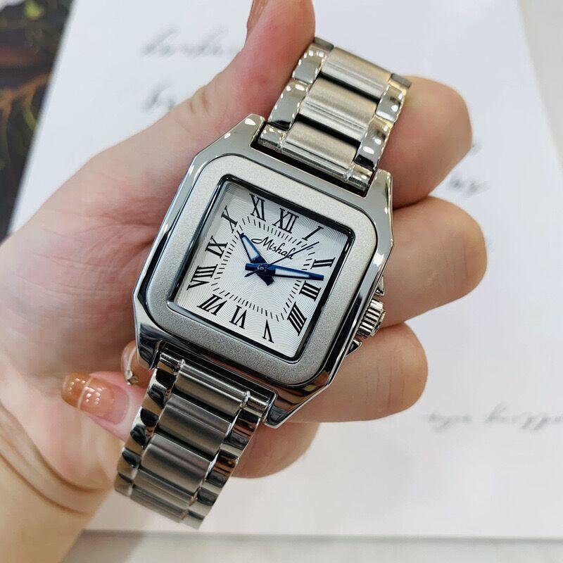 Orologio da Donna Oro Acciaio Massiccio Cinturino Quadrato Romano Impermeabile Orologio al Quarzo di Fascia Alta
