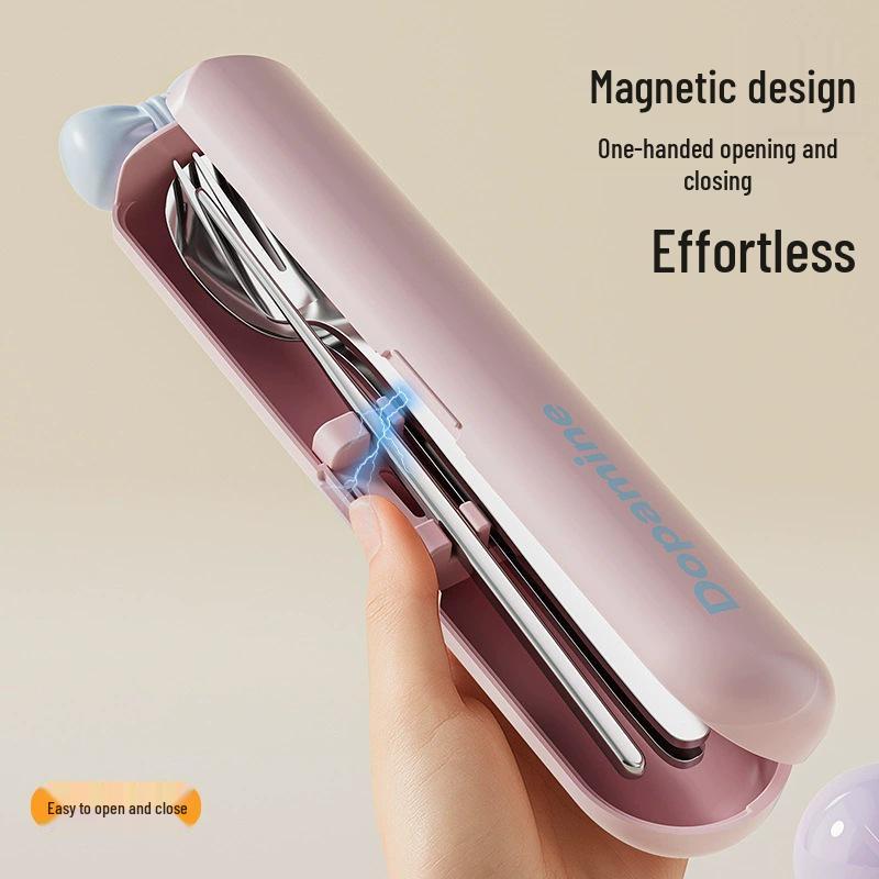 Dopamine Stainless Steel Cutlery Set with Chopsticks, Spoon & Storage Box for Kids, Students, and Office Workers