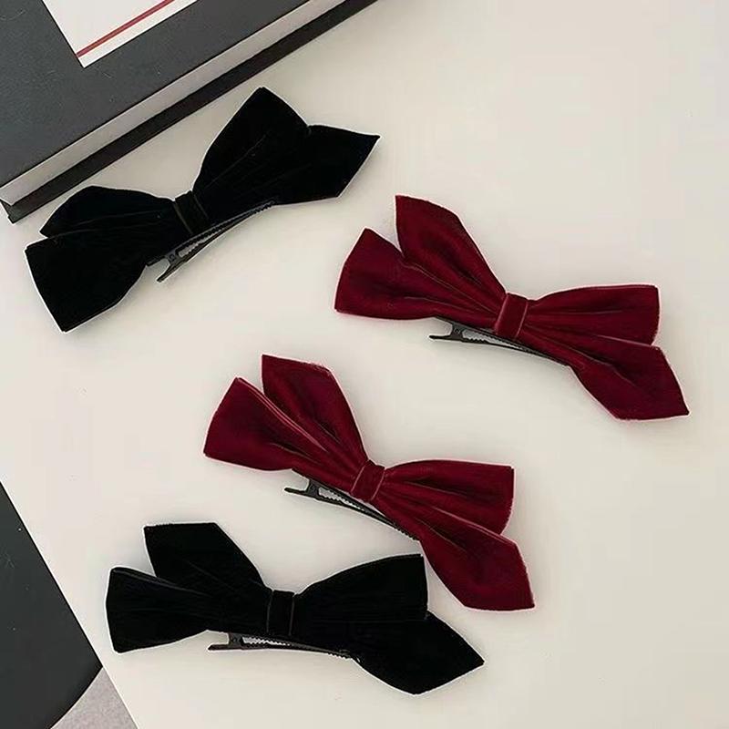 Black Red Velvet Bows Hairpin Year Girls Headband Temperament Woman Hair Accessories Autumn Winter Bangs Clips Gift 2Pcs/Lot
