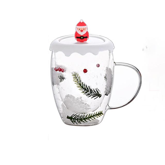 350 ml doppelwandiger, transparenter Glasbecher mit Deckel, hitzebeständig, ideal als Weihnachtsgeschenk für Kaffee, Milch, Tee oder Espresso.