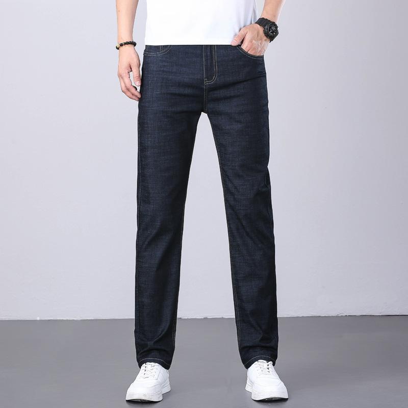 Summer lightweight denim trousers for men Casual long-length relaxed-fit straight-leg trousers Men's stretch versatile premium casual trousers