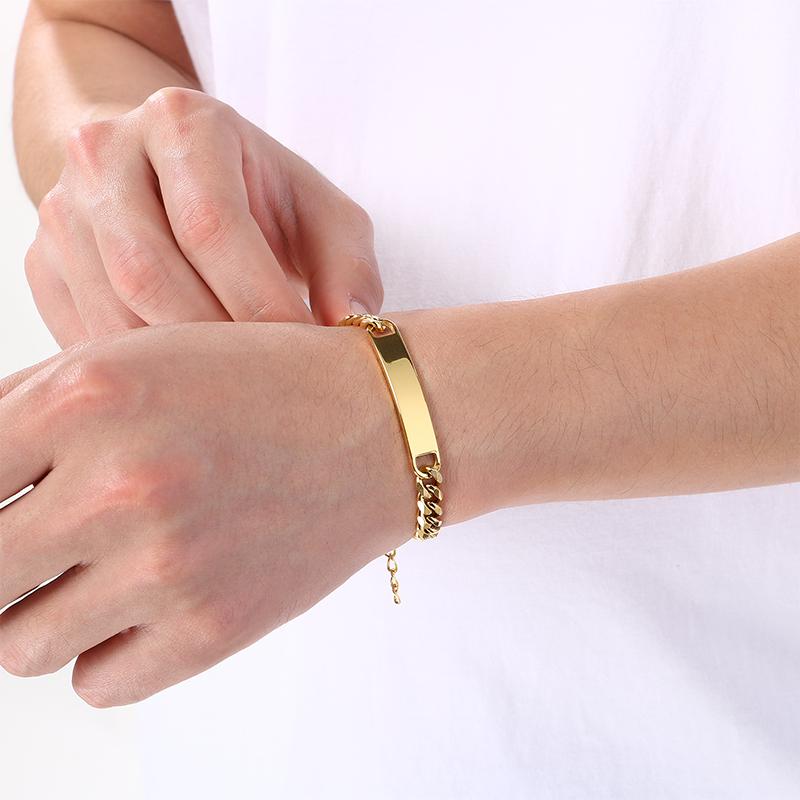 Trendy Engravable ID Curb Chain Bracelet for Men Women Stainless Steel Adjustable Wristband Jewelry Ideal for Personalized Gifts